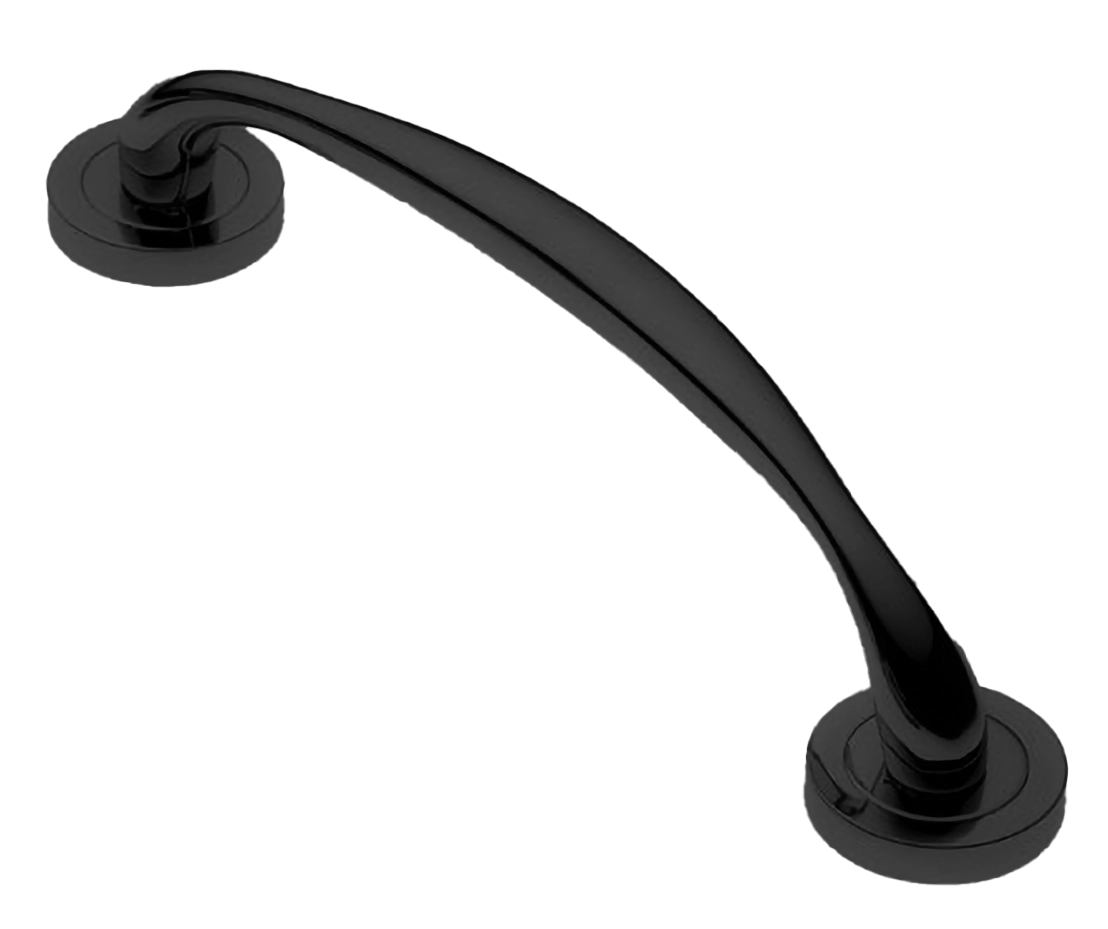 Ручка-скоба дверная LEON PH NERO на круглой розетке, цвет черный, латунь фото купить в Владивостоке