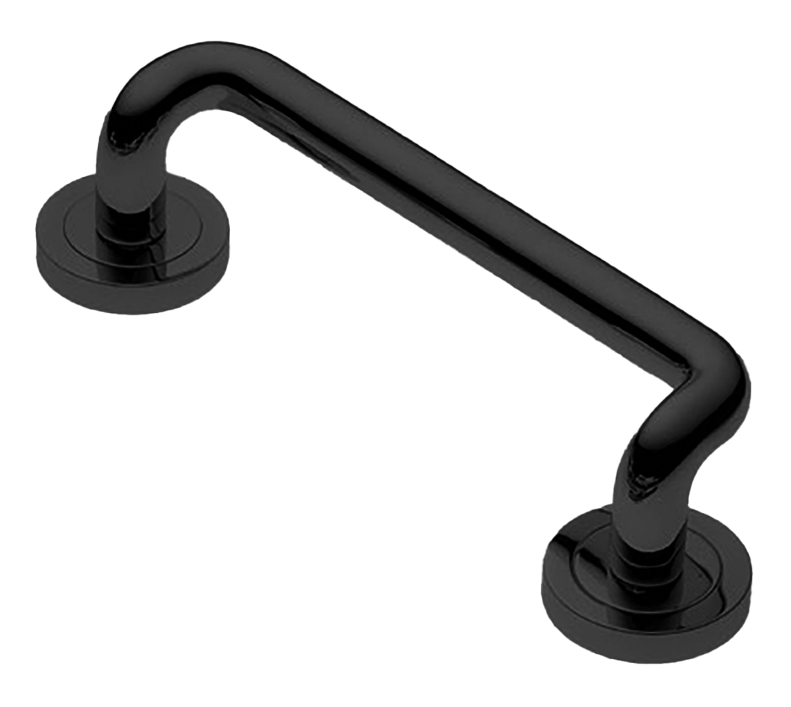 Ручка-скоба дверная SNAKE PH NERO на круглой розетке, цвет черный, латунь фото купить в Владивостоке