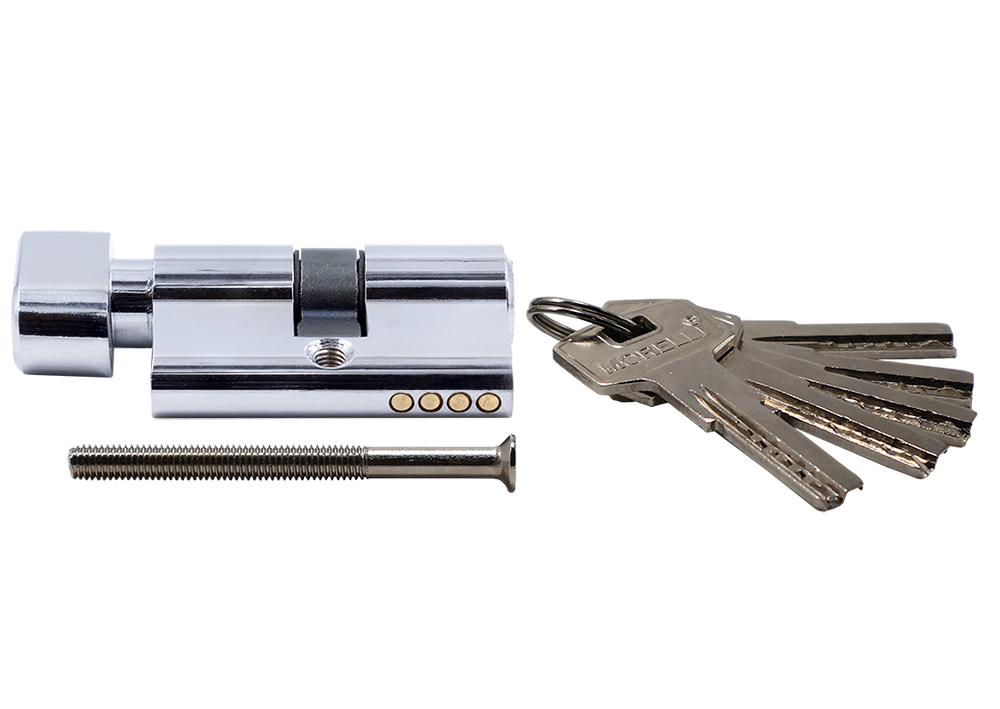 Ключевой цилиндр высокой секретности HS 50CK PC с заверткой (50мм), цвет хром фото купить в Владивостоке