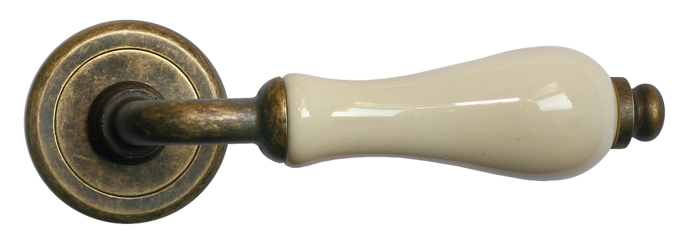 Ручка дверная CERAMICA R4 OBR/CHAMP раздельная на круглой розетке, цвет - бронза/шампань, латунь фото купить в Владивостоке