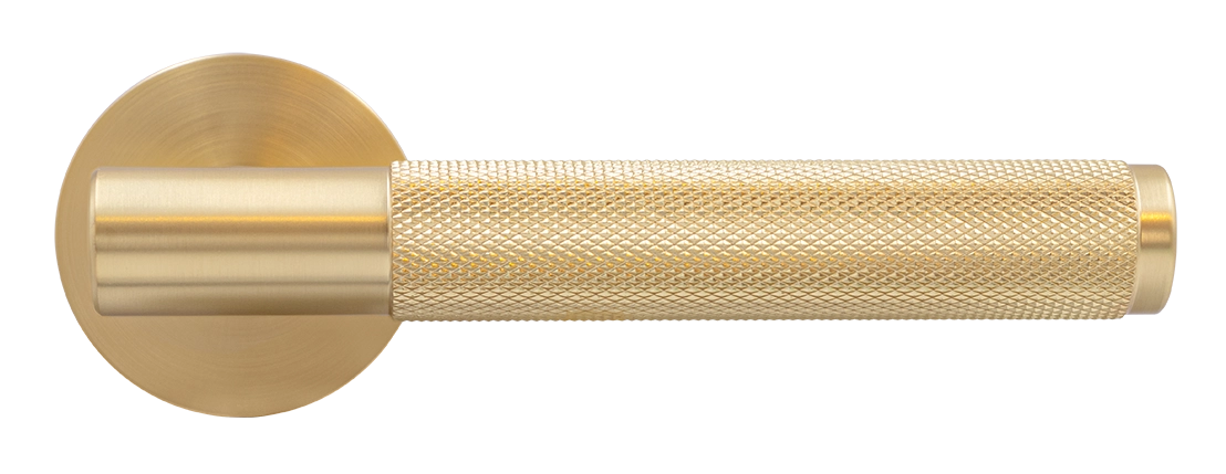 Ручка дверная AZRIELI MH-57-R6T MSG раздельная на круглой розетке, цвет матовый сатинированный золото, ЦАМ фото купить в Владивостоке