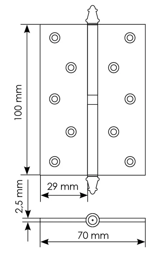 Петля карточная разъемная MSN 100X70X2.5 R COF с подшипником стальная правая, врезная, цвет кофе фото купить в Владивостоке