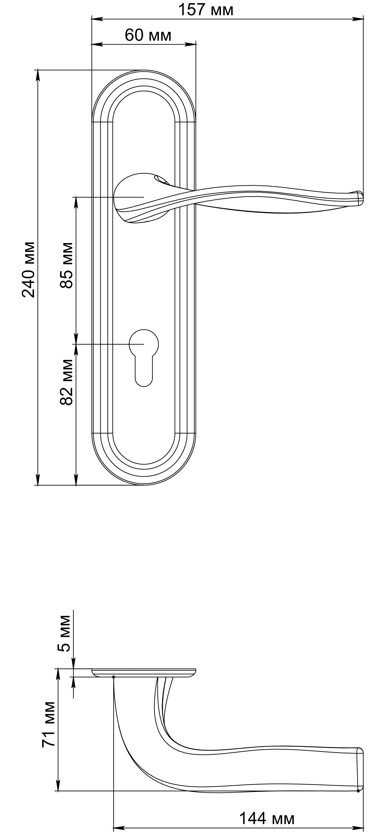 Ручка дверная SKYSCRAPER PLR KH SST на планке под ключевой цилиндр, цвет Летняя гроза/Summer Storm фото купить в Владивостоке