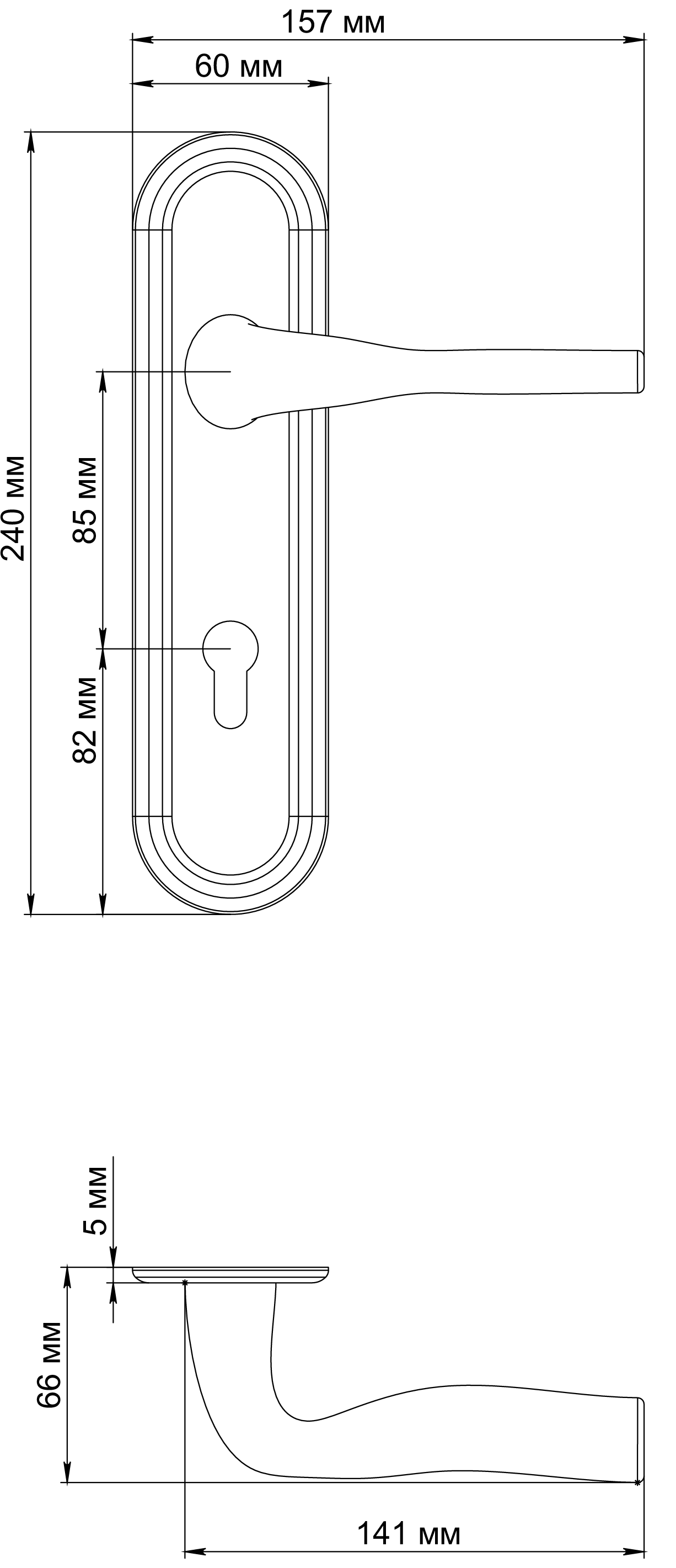 Ручка дверная LVB PLR KH SSW на планке под ключевой цилиндр, цвет Стокгольмский снегопад/Stockholm Snowfall фото купить в Владивостоке