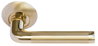 Ручка дверная КОЛОННА  MH-03 SG/GP раздельная на круглой розетке, цвет мат.золото/золото, ЦАМ
