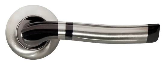 Ручка дверная ФОНТАН MH-04 SN/BN раздельная на круглой розетке, цвет бел.никель/черн. никель, ЦАМ фото купить в Владивостоке