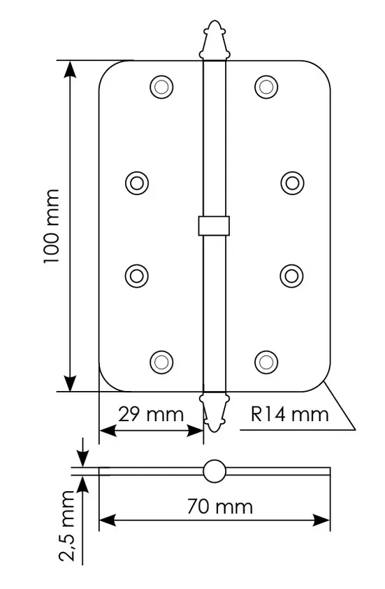 Петля разъемная MS-C 100X70X2.5 SG L левая с коронкой скругленная, врезная, цвет мат.золото, сталь фото купить в Владивостоке