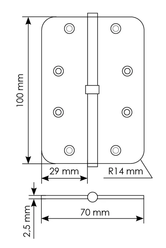 MSD-C 100X70X2.5 AB L, петля стальная скругленная левая без коронки, цвет - бронза фото купить в Владивостоке