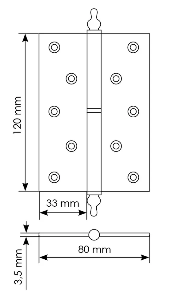 Петля карточная разъемная латунная MB 120X80X3.5 AB L C с коронкой левая, врезная, цвет античная бронза фото купить в Владивостоке