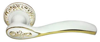 Ручка дверная CATHERINE MH-36-CLP W/PG раздельная на круглом основании, цвет белая эмаль/золото, ЦАМ Light