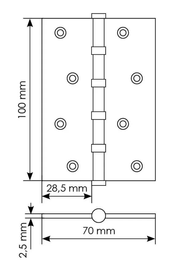 Петля универсальная карточная MS 100X70X2.5-4BB W стальная, врезная, цвет белый, сталь фото купить в Владивостоке