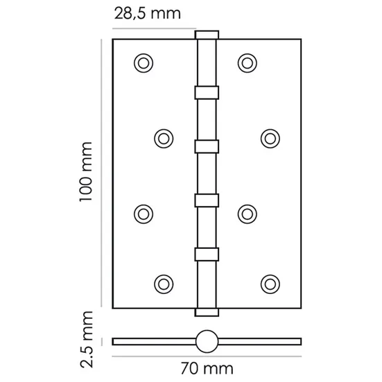 Петля карточная универсальная MS 100X70X2.5-4BB BL, врезная, цвет черный, сталь фото купить в Владивостоке