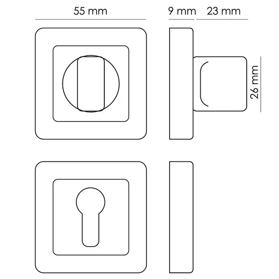 Завертка сантехническая MH-WC-S55 GR/PC квадратная цвет графит/хром фото купить в Владивостоке